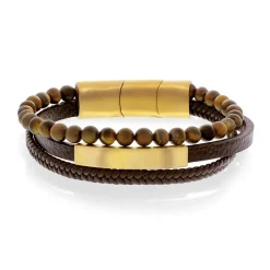 ALEXANDER – Armbånd – Stål og brunt skinn