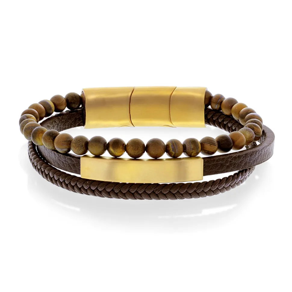 ALEXANDER – Armbånd – Stål og brunt skinn