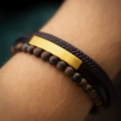 ALEXANDER – Armbånd – Stål og brunt skinn