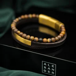 ALEXANDER – Armbånd – Stål og brunt skinn