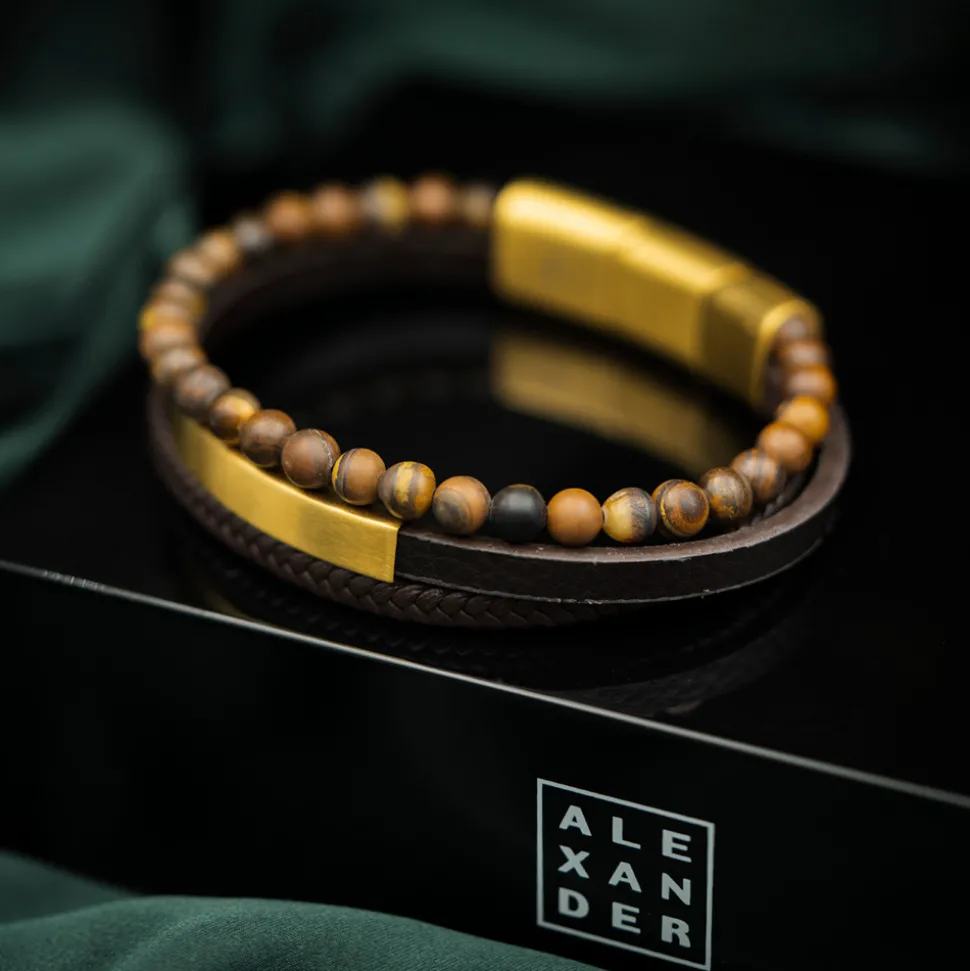 ALEXANDER – Armbånd – Stål og brunt skinn