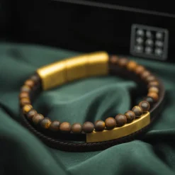 ALEXANDER – Armbånd – Stål og brunt skinn