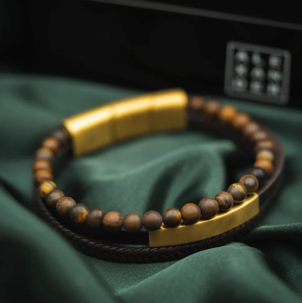 ALEXANDER – Armbånd – Stål og brunt skinn