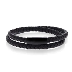 ALEXANDER – Armbånd i stål med sort/brunt skinn