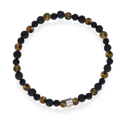 ALEXANDER – F&S armbånd med stenperler, sort/brun – 4 mm