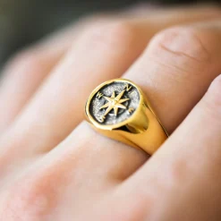 ALEXANDER – Kompass ring i forgylt sølv