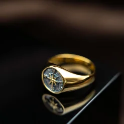 ALEXANDER – Kompass ring i forgylt sølv