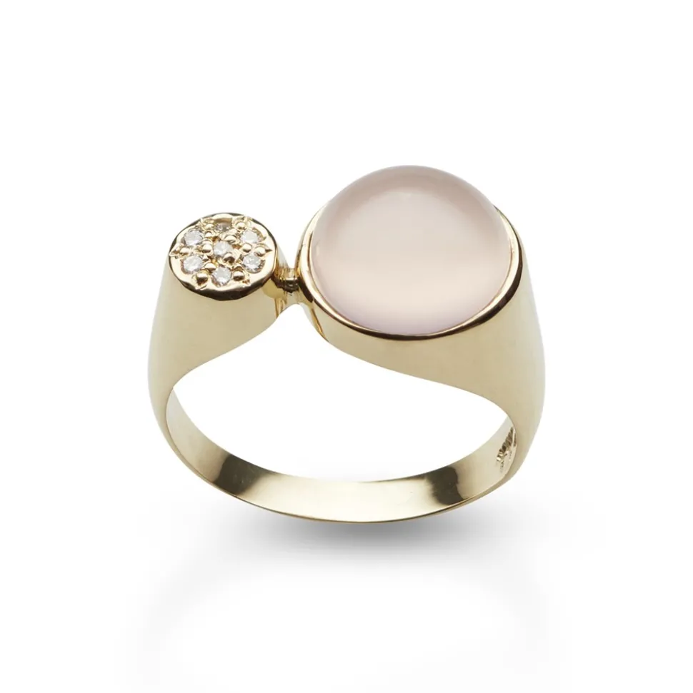 Arven – Bon Bon Avec gullring med rosa kvarts og 0,07 ct diamanter
