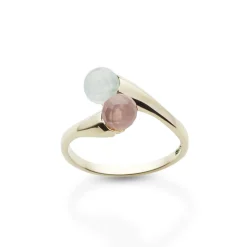 Arven – Bon Bon Duo gullring med prehnite og rosa kvarts