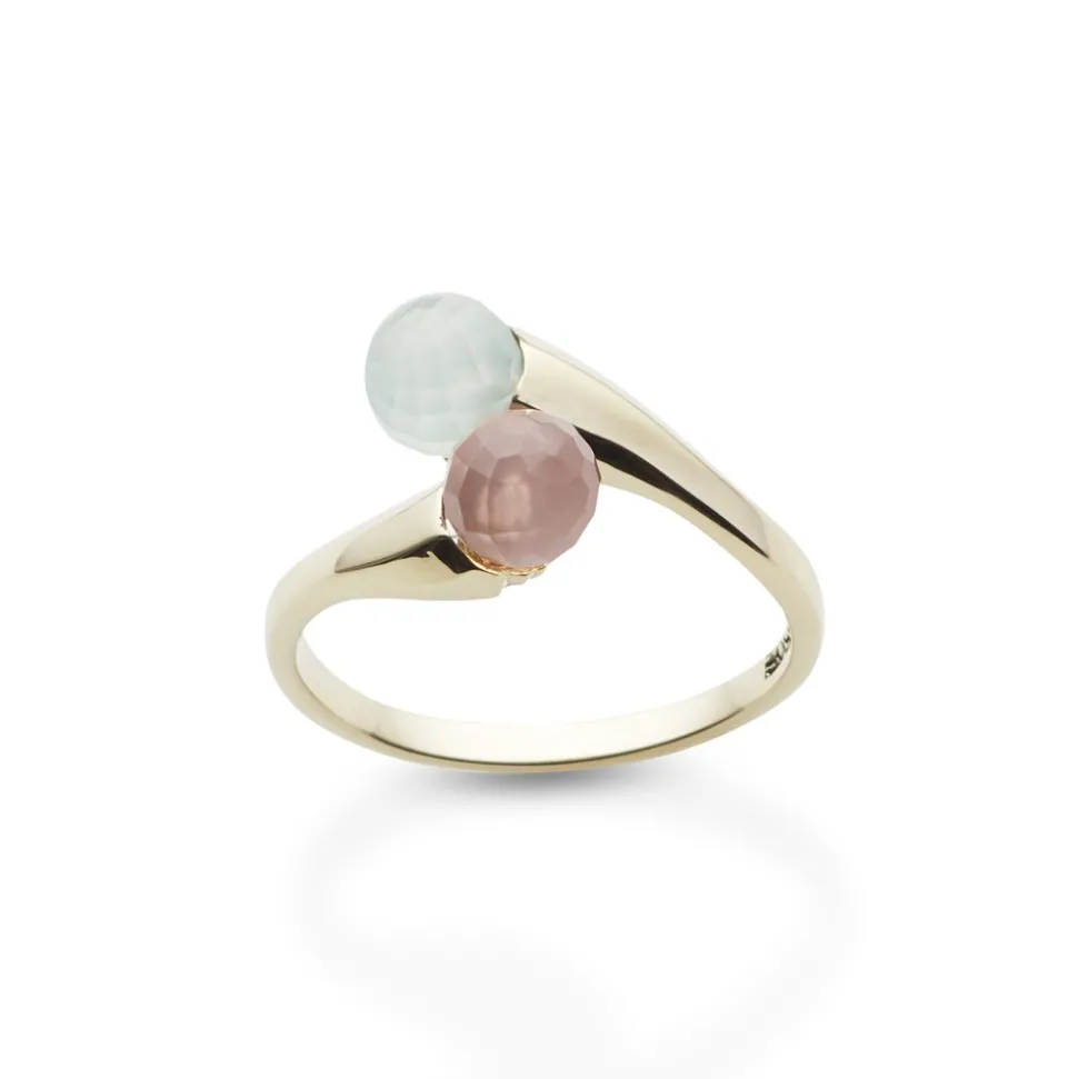 Arven – Bon Bon Duo gullring med prehnite og rosa kvarts