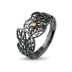 By Birdie – Beech Leaves Oky sølvring med diamant