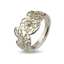 By Birdie – Beech Leaves Polished sølvring med diamant