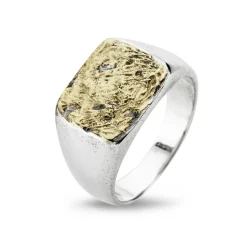 By Birdie – Cushion Gold- Signetring i sølv med 18k gull detaljer
