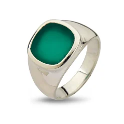 By Birdie – Cushion Green Onyx – Signetring i sølv