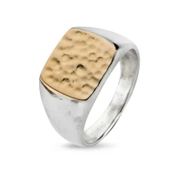 By Birdie – Cushion Hammered Gold- Signetring i sølv med 14k gull detaljer