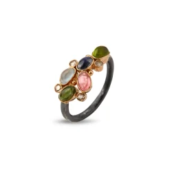 By Birdie – Elisabeth sølvring med 9 edelstener, inkl. 0,20ct rose cut diamanter