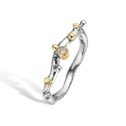 By Birdie – Grace Single ring i polert sølv med 14k gult gulls detaljer
