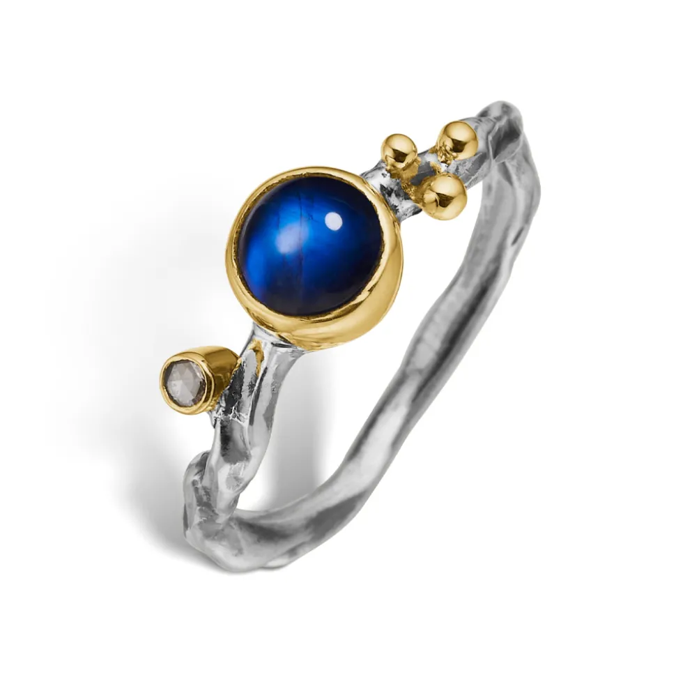 By Birdie – Grace Single Rainbow Moon ring i polert sølv med 14k gult gulls detaljer