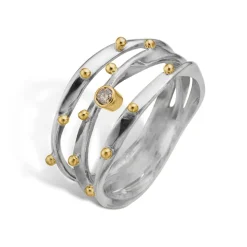 By Birdie – Lotus Trio ring i polert sølv med 14k gull kuler