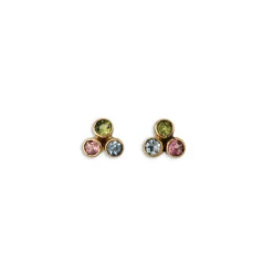 By Birdie – Olivia ørepynt med rosa turmalin, grønn peridot og aquamarin
