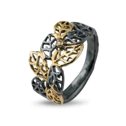 By Birdie – Ring Beech Leaves Golden mix – 0,02 ct diamanter