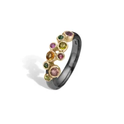 By Birdie – Ring i sort rhodinert sølv med turmaliner – Monet 9