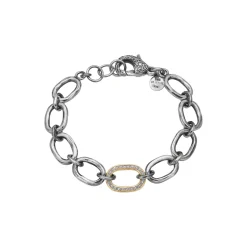 By Birdie – Silhouette Pavè armbånd i sølv med gult gull detaljer