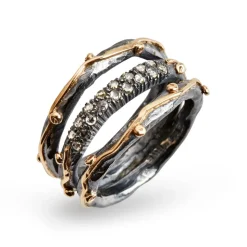 BY BIRDIE – Zeus Tribeca Pavé ring i sølv med detaljer i gull og diamanter