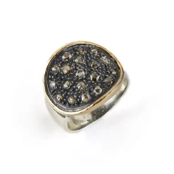 BY BIRDIE-sølv- sort rhodinert-Ring-Brasilia m rose cut diamant Pavè og gult gull