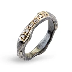 BY BIRDIE-sølv-sort rhodinert-ring-Heritage Golden Wave