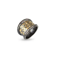 BY BIRDIE-sølv-sort rhodinert-ring-SoHo Comfort med rose cut diamanter og dekor i gull