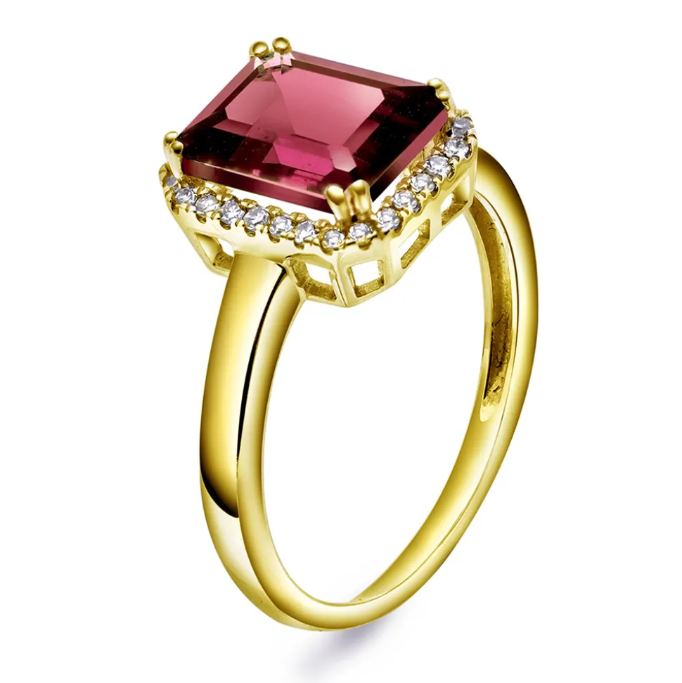 by Gulldia – Ring i 14k gult gull med rhodolitt og diamanter 0,14ct W/SI