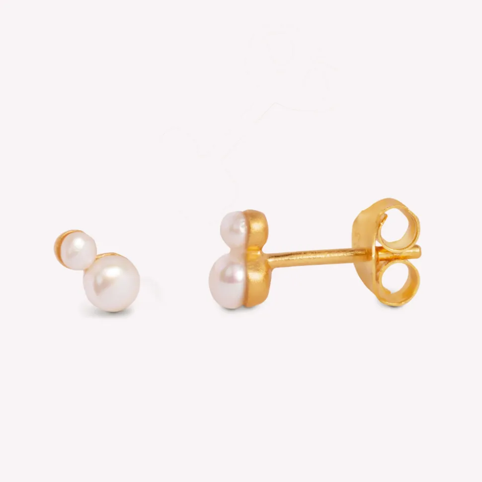 ByBiehl – Pearl double ørepynt i forgylt sølv – 6 mm