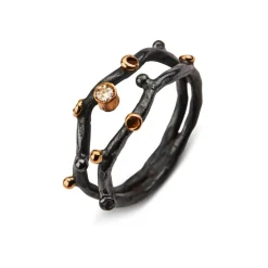ByBirdie – Grace Duo – sort rhodinert sølvring med diamant og gult gull