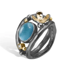ByBirdie – Ring Como – 14k gult gull og 925 sølv med aquamarine