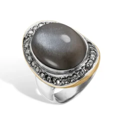 ByBirdie – Ring Corso BoHo grå månestein og diamanter