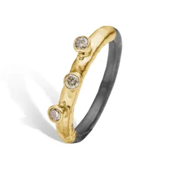 ByBirdie – Ring Sarah-3 – 14k gult gull og 925 sølv med tre diamanter
