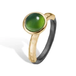 ByBirdie – Ring Victoria Rose Serpentin 8 mm- 14k gult gull og 925 sort rhodinert sølv