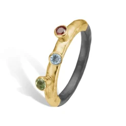 ByBirdie- Ring Sarah-3 steiner – 14k gult gull og 925 sølv med tre farge steiner