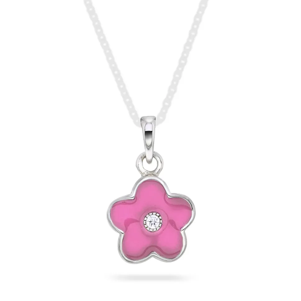 Classic by Gulldia – Anheng i sølv med zirkonia – Rosa Blomst