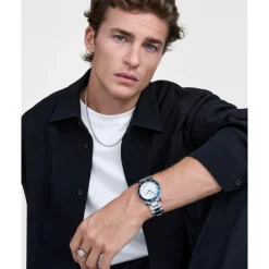 Daniel Wellington – Iconic Paradigma Link Stål / Hvit, Blå Bezel 40mm