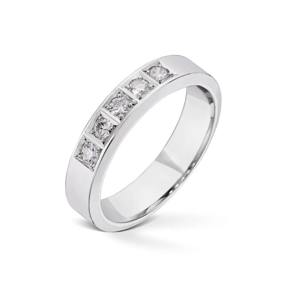 Diamonds by Frisenberg – Alliansering-Hvittgull 5×0,05 ct TW/SI-Kraftig ringskinne-Håndlaget ved eget verksted