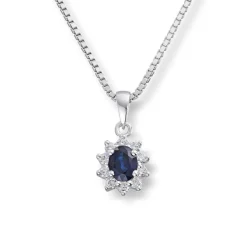Diamonds by Frisenberg – Anheng i hvitt gull med blå safir og totalt 0,14 ct diamanter
