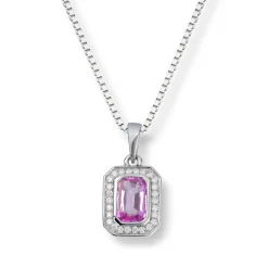 Diamonds by Frisenberg – Anheng i hvitt gull med diamanter og rosa safir m/kjede