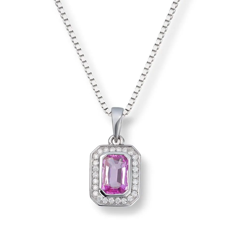 Diamonds by Frisenberg – Anheng i hvitt gull med diamanter og rosa safir m/kjede