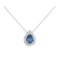 Diamonds by Frisenberg – Anheng i hvitt gull med safir og diamanter inkludert hvitt gull kjede.