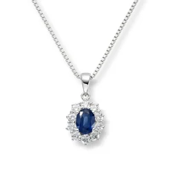 Diamonds by Frisenberg – Anheng i hvitt gull med safir og diamanter, totalt 0,58 ct