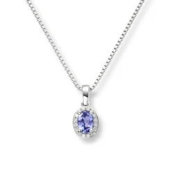 Diamonds by Frisenberg – Anheng i hvitt gull med tanzanitt og diamanter, totalt 0,09 ct