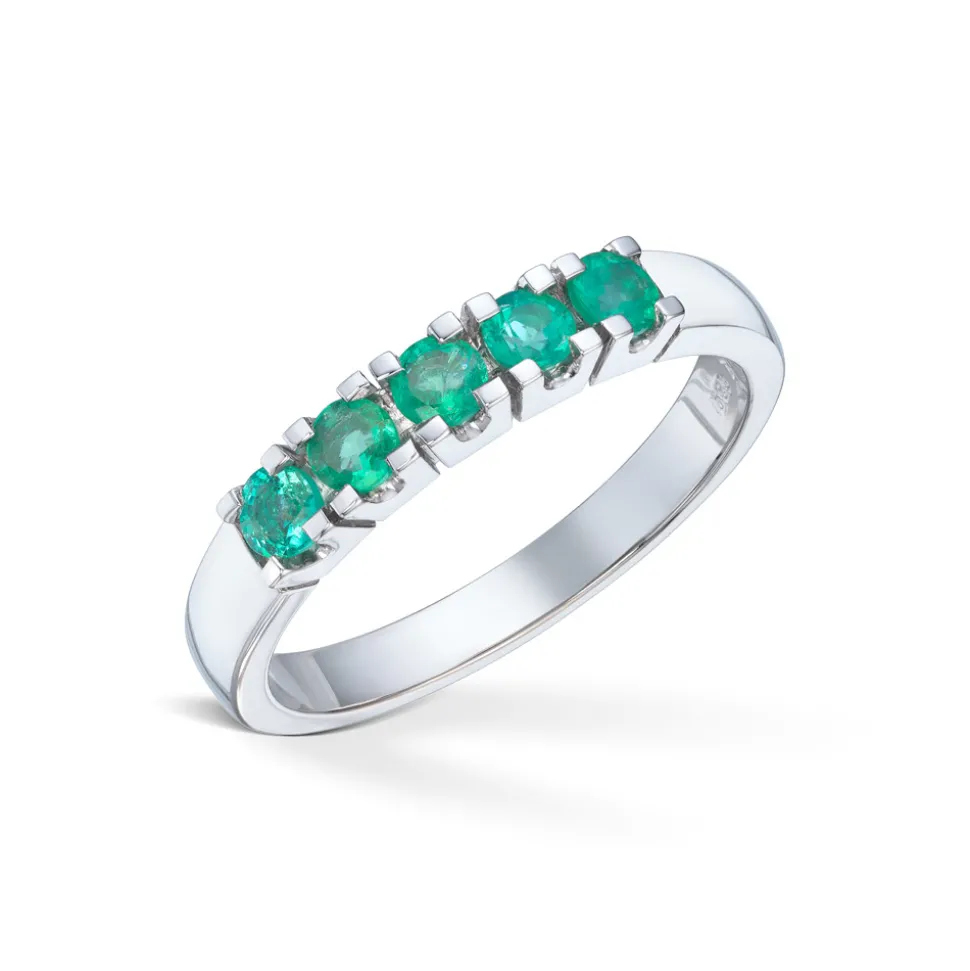 Diamonds by Frisenberg – Alliansering i hvitt gull med smaragder – 5×0,10ct