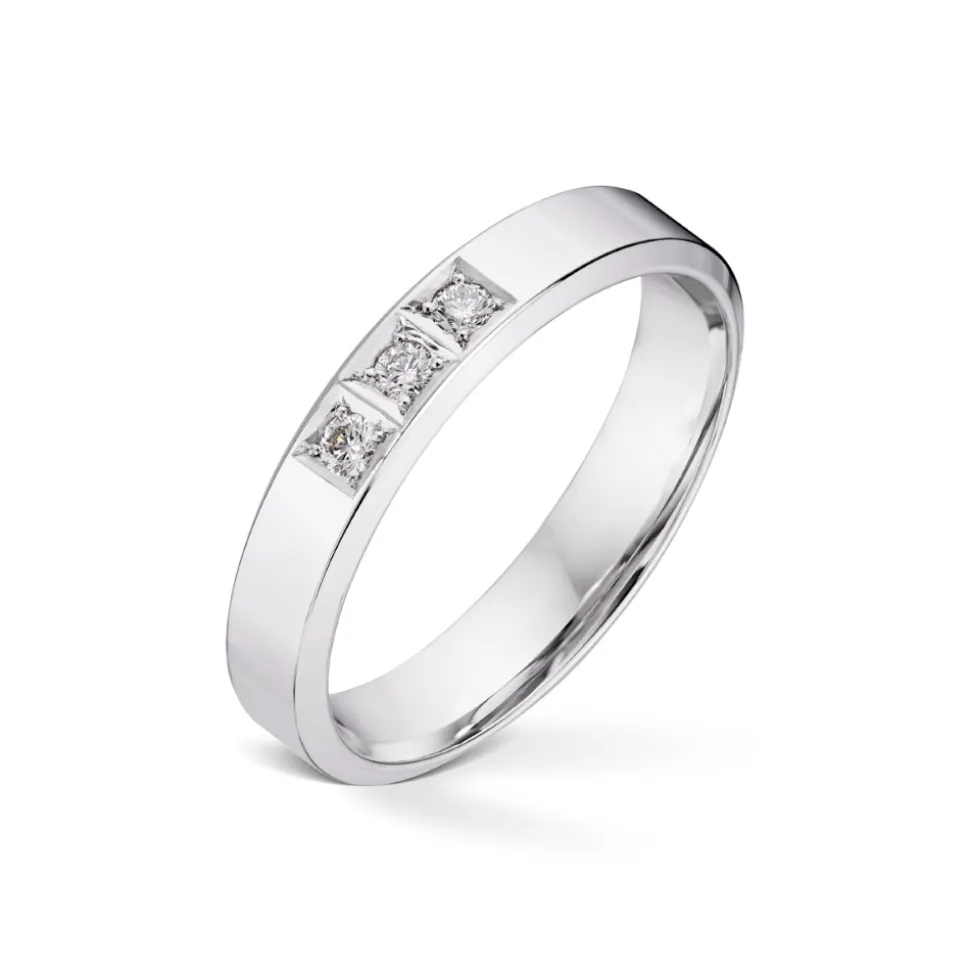 Diamonds by Frisenberg – Alliansering-Hvittgull 3×0,03 ct TW/SI-Kraftig ringskinne-Håndlaget ved eget verksted